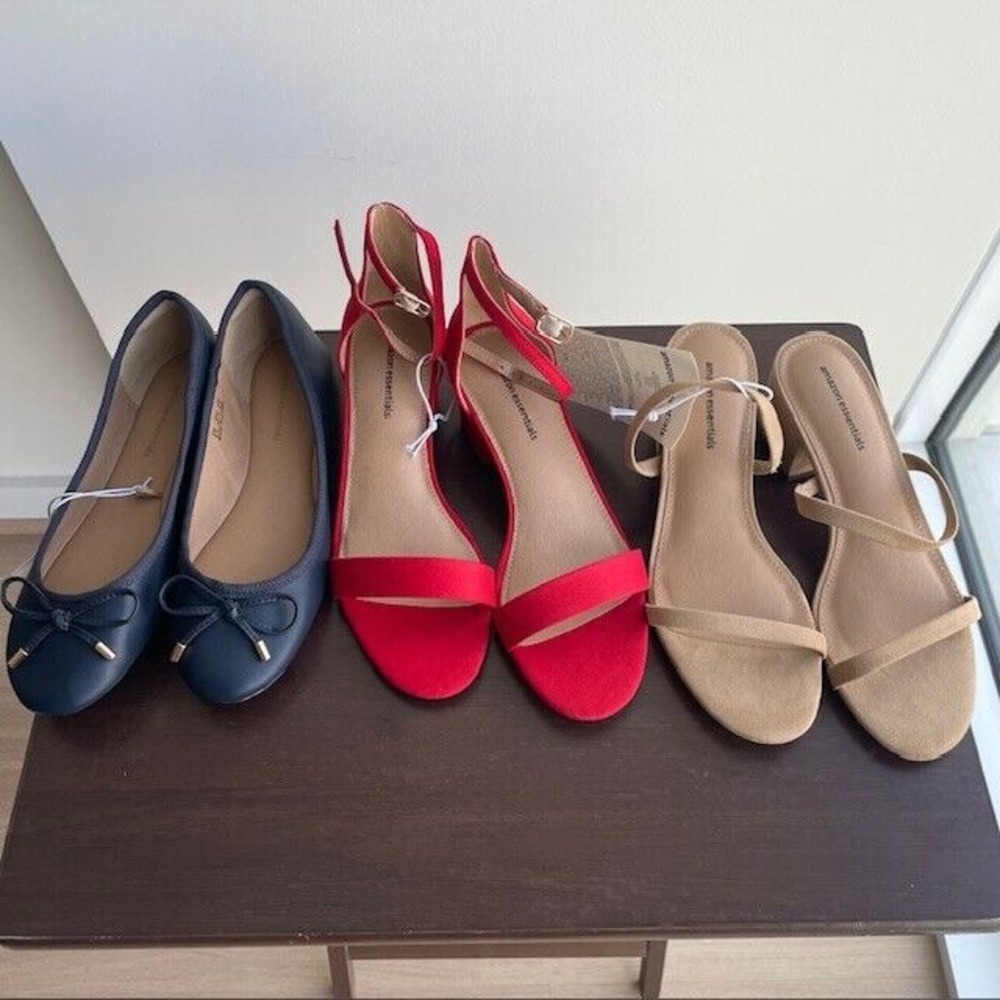 New Never Worn Lot of 3 Pairs Amazon Essentials Women's Sandals and Flats sz 6.5